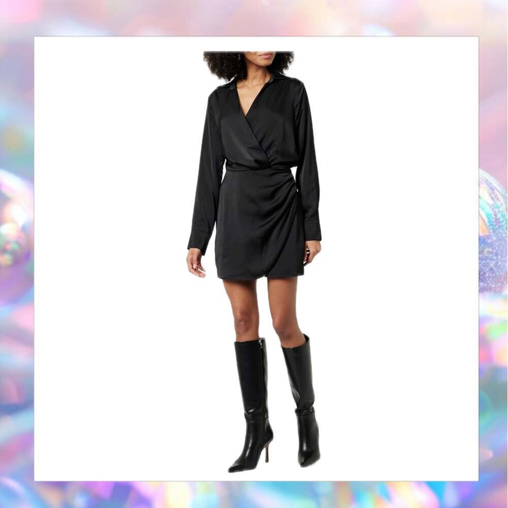 The Drop Women's Mack Silky Black Wrap Mini Dress Size Small NWT